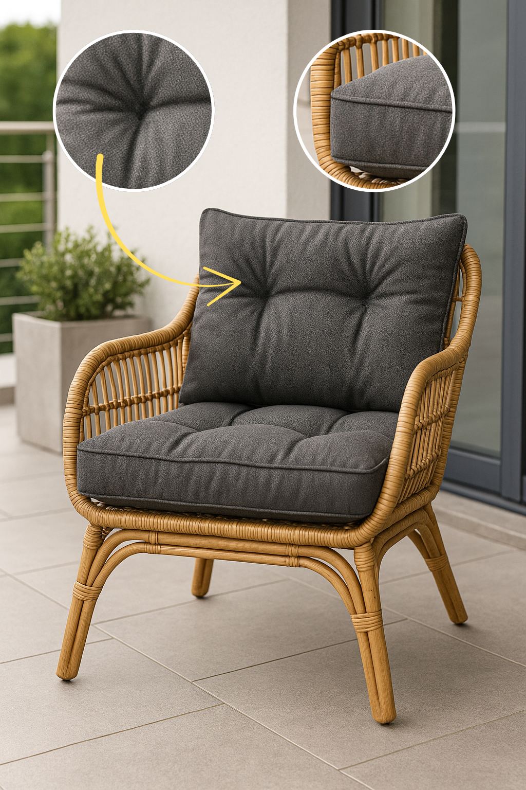 Set di cuscini da salotto trapuntati con cuscini per mobili in rattan