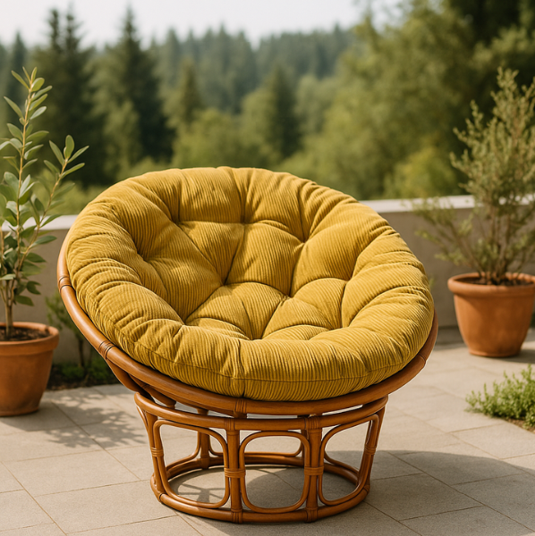 Papasan rotondo cuscino trapuntato in velluto a coste