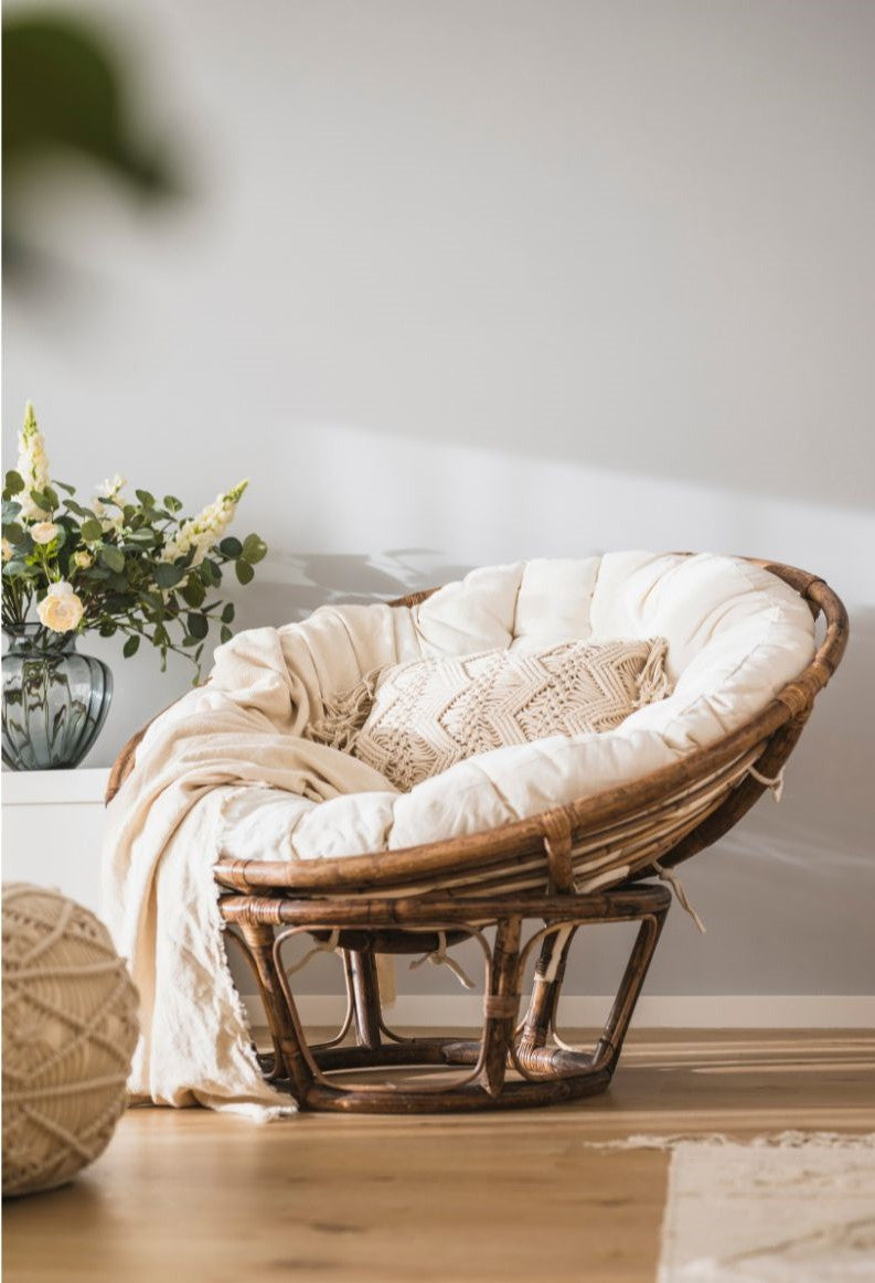 Papasan rotondo cuscino trapuntato in velluto a coste