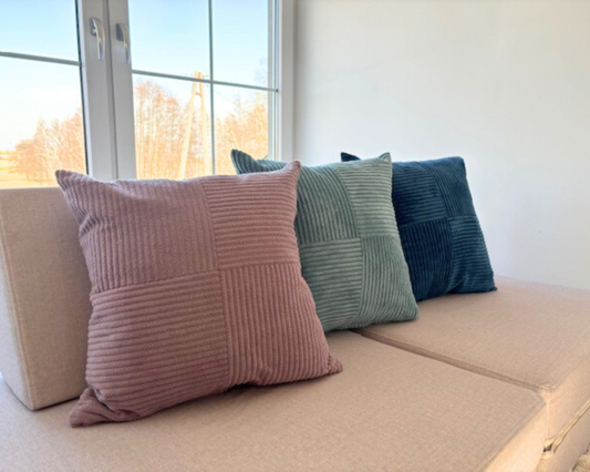 Coussin décoratif – velours côtelé à motif damier