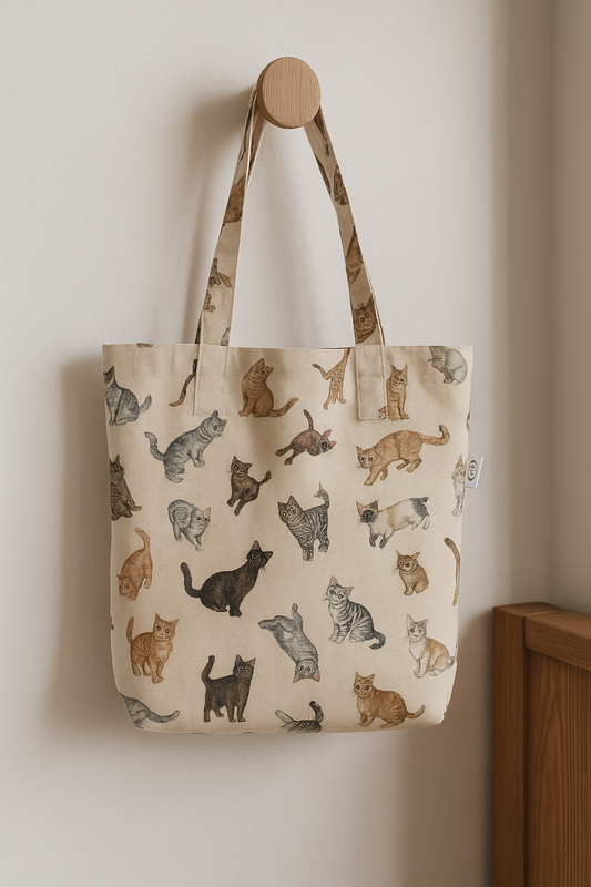 Eleganter Shopper aus spanischem Jacquard - Hunde- und Katzenmotiv, perfekt für Tierliebhaber