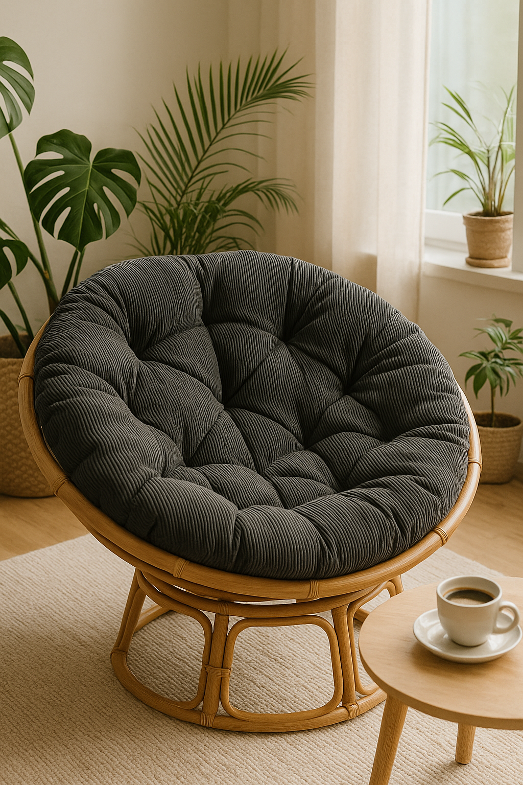 Papasan rotondo cuscino trapuntato in velluto a coste