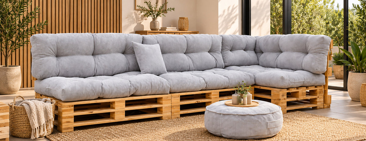 Palettenkissen OSLO CORD – gesteppte Kissen für Palettenmöbel – Indoor