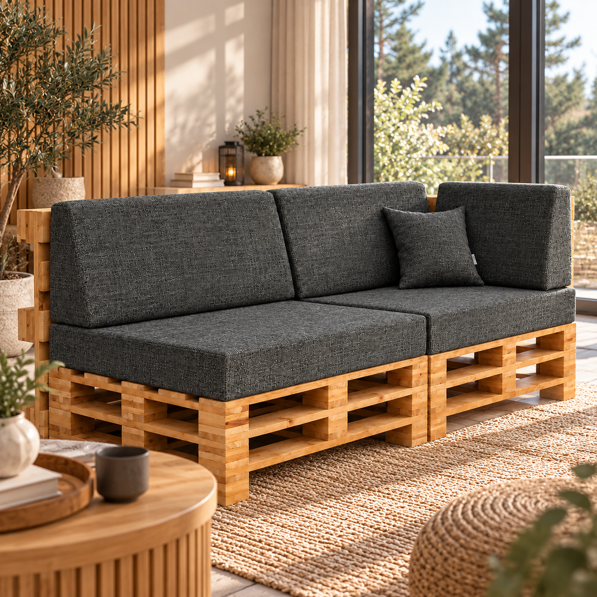 Cojines para sofás de palets MADERA – Asientos y respaldos cómodos para interiores y terrazas cubiertas