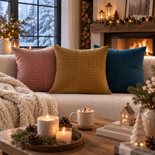 Coussin décoratif – velours côtelé à motif damier