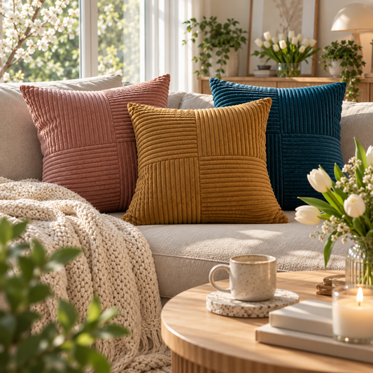 Coussin décoratif – velours côtelé à motif damier