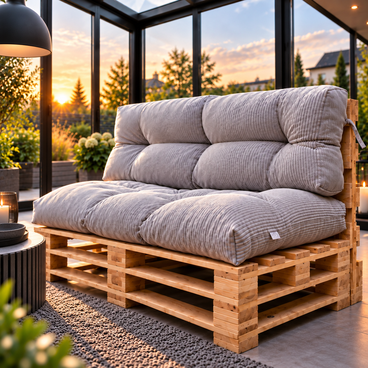 Palettenkissen OSLO CORD – gesteppte Kissen für Palettenmöbel – Indoor