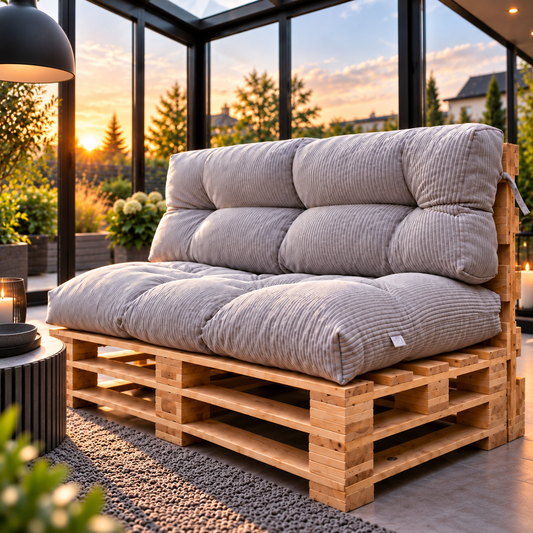 Coussins pour canapé en palettes OSLO CORD – Velours côtelé matelassé – Intérieur