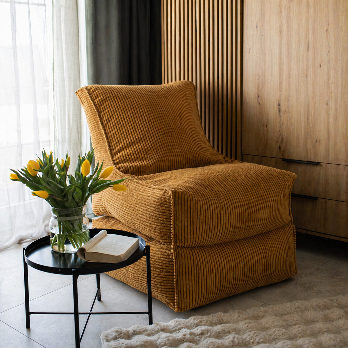CORD Fauteuil Convertible 2-en-1 – Velours Côtelé