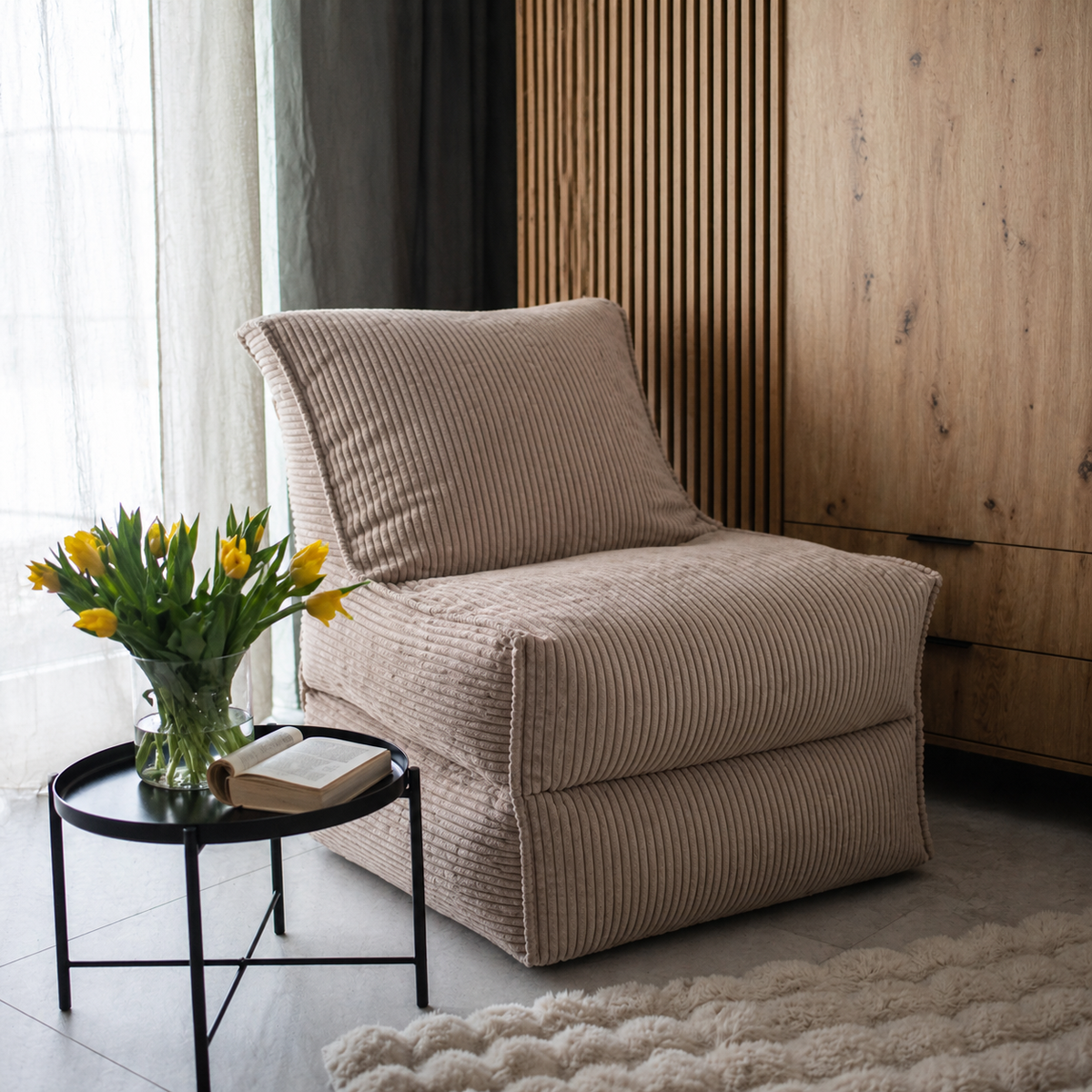 CORD Fauteuil Convertible 2-en-1 – Velours Côtelé