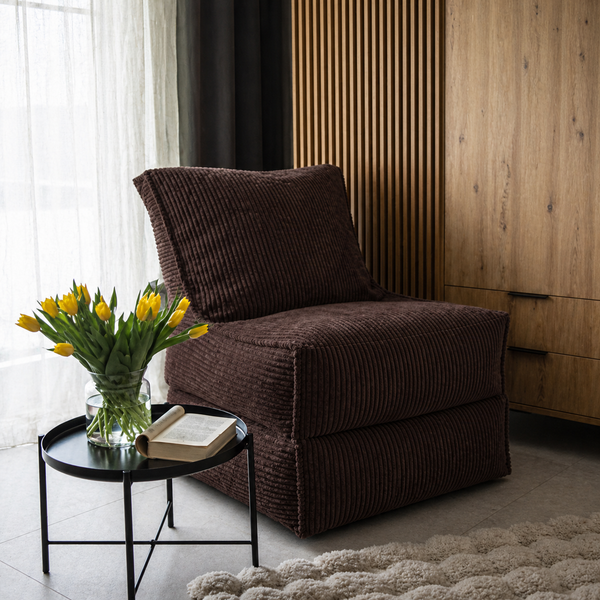 CORD Fauteuil Convertible 2-en-1 – Velours Côtelé