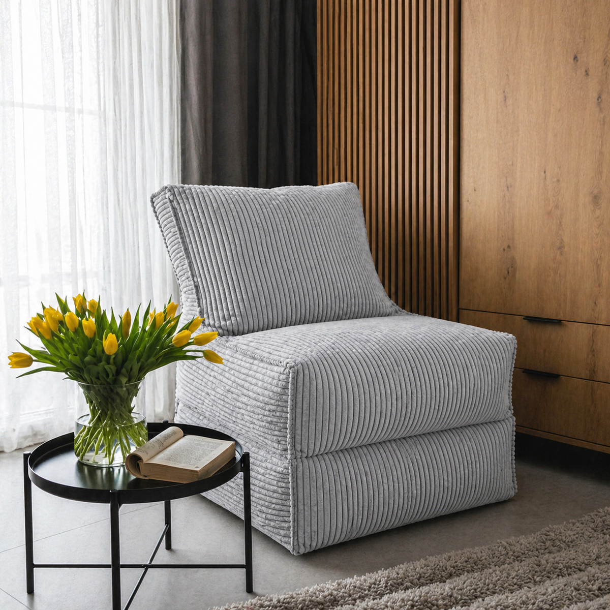 CORD Fauteuil Convertible 2-en-1 – Velours Côtelé