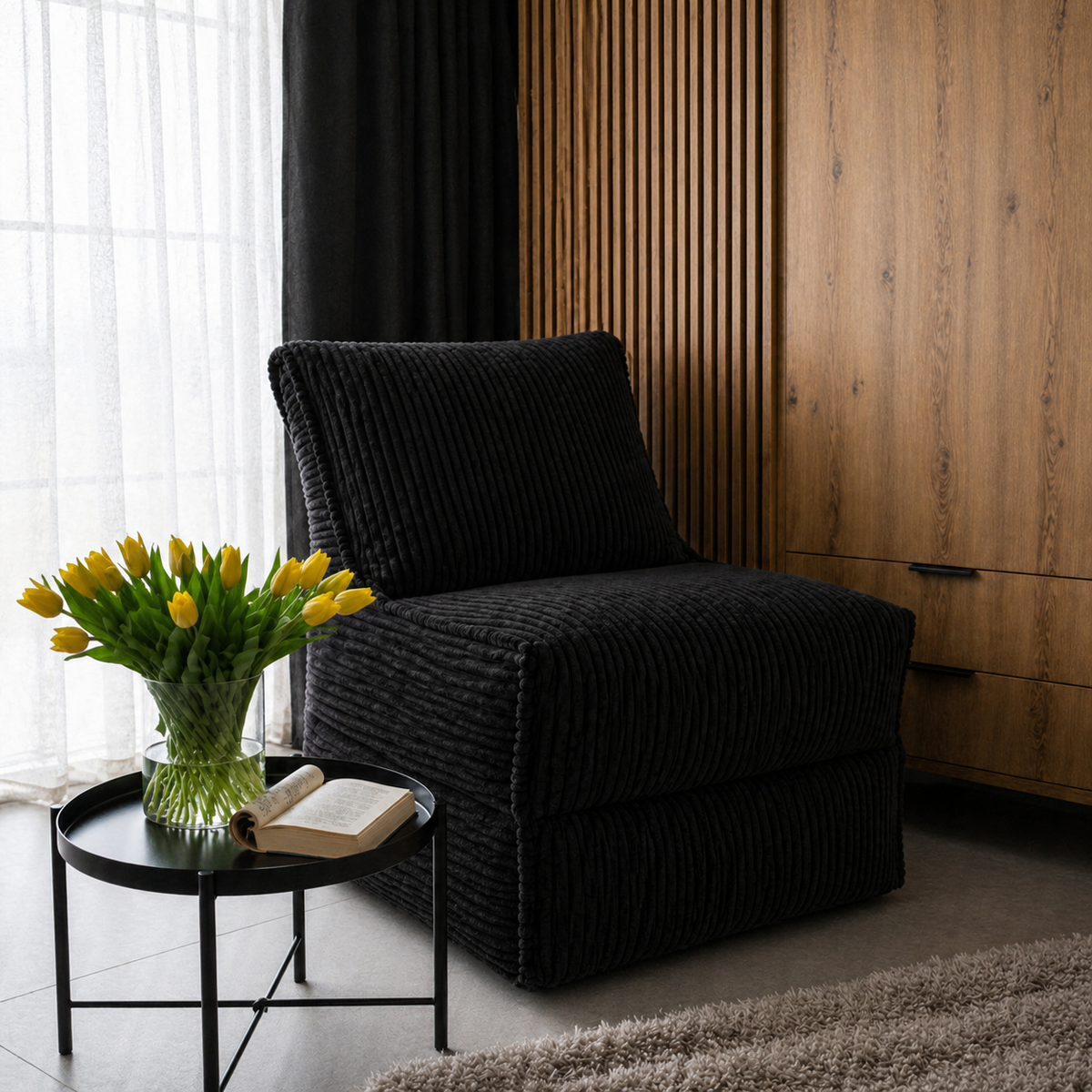 CORD Fauteuil Convertible 2-en-1 – Velours Côtelé