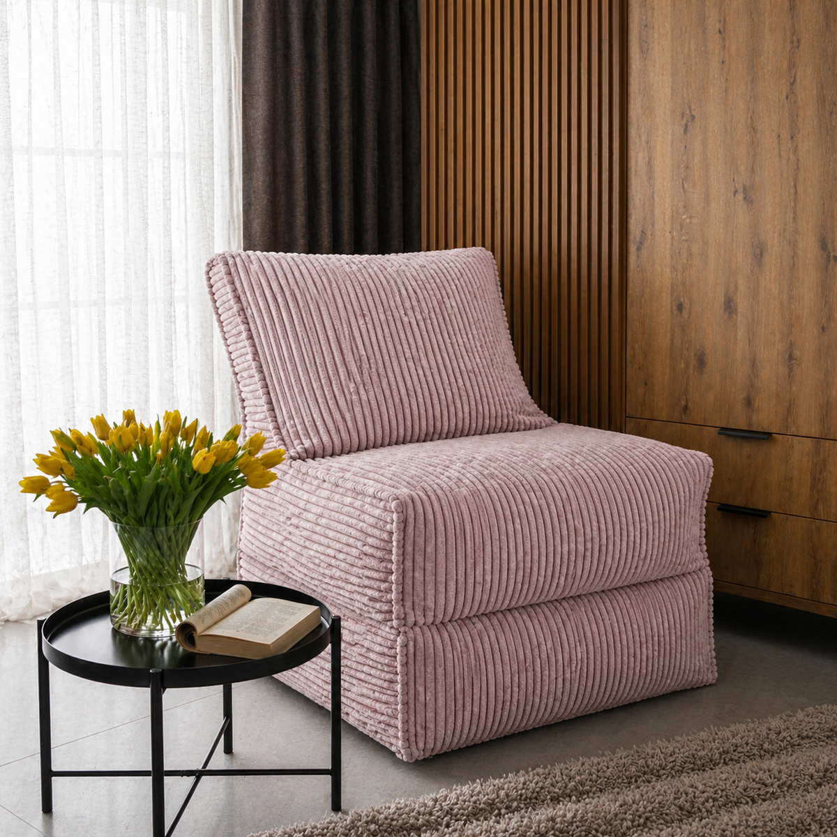 CORD Fauteuil Convertible 2-en-1 – Velours Côtelé