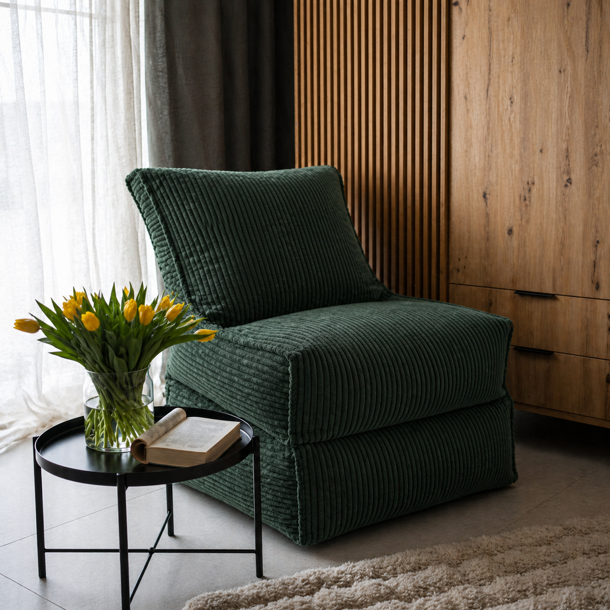 CORD Fauteuil Convertible 2-en-1 – Velours Côtelé