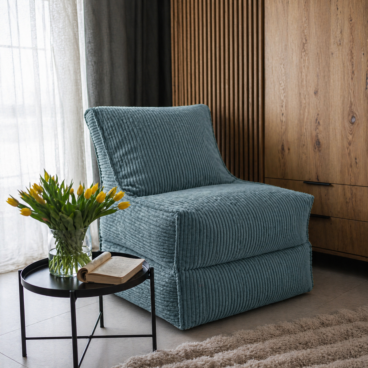 CORD Fauteuil Convertible 2-en-1 – Velours Côtelé