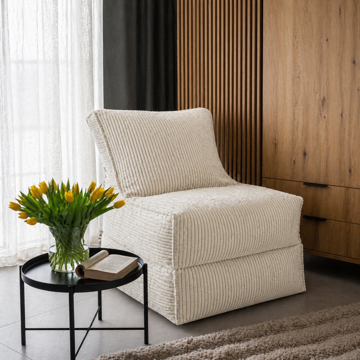 CORD Fauteuil Convertible 2-en-1 – Velours Côtelé