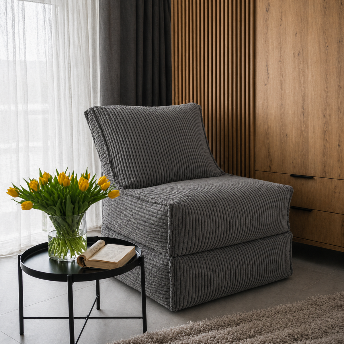 CORD Fauteuil Convertible 2-en-1 – Velours Côtelé
