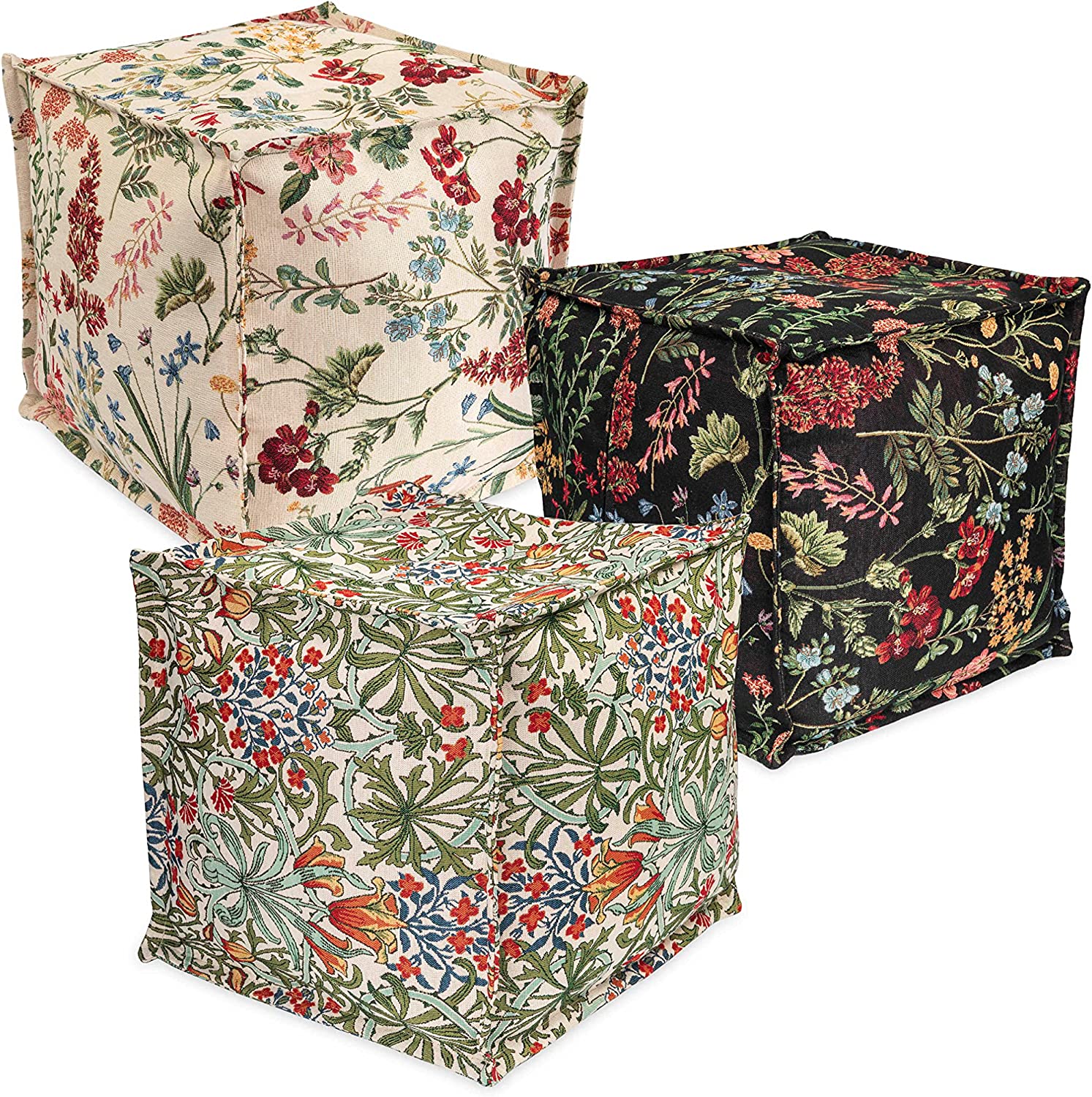 Pouf poggiapiedi jacquard 40x40x40cm  motivo floreale primaverile 