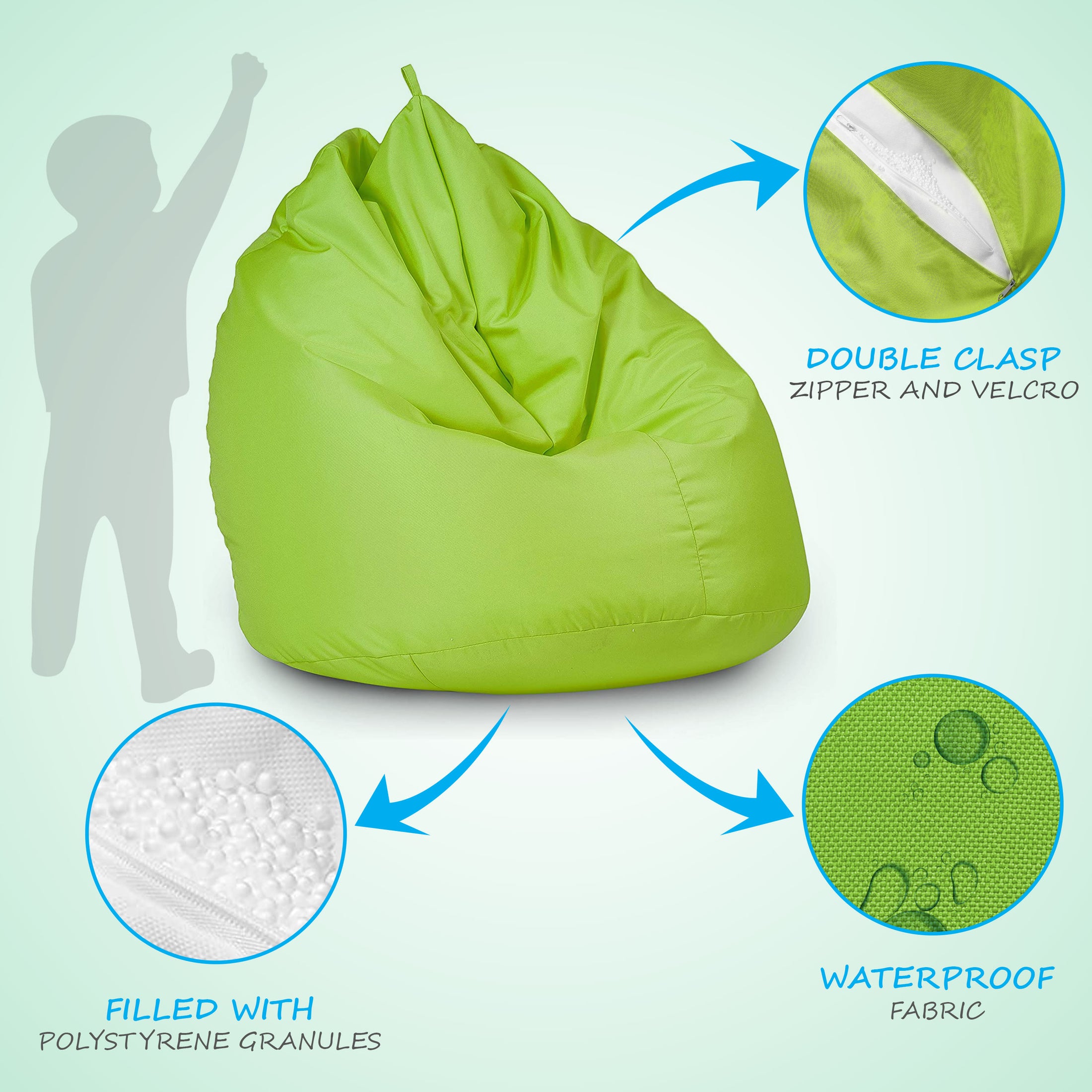 Classico pouf a Sacco tipo Beanbag riempito con le palline in polistirene espanso